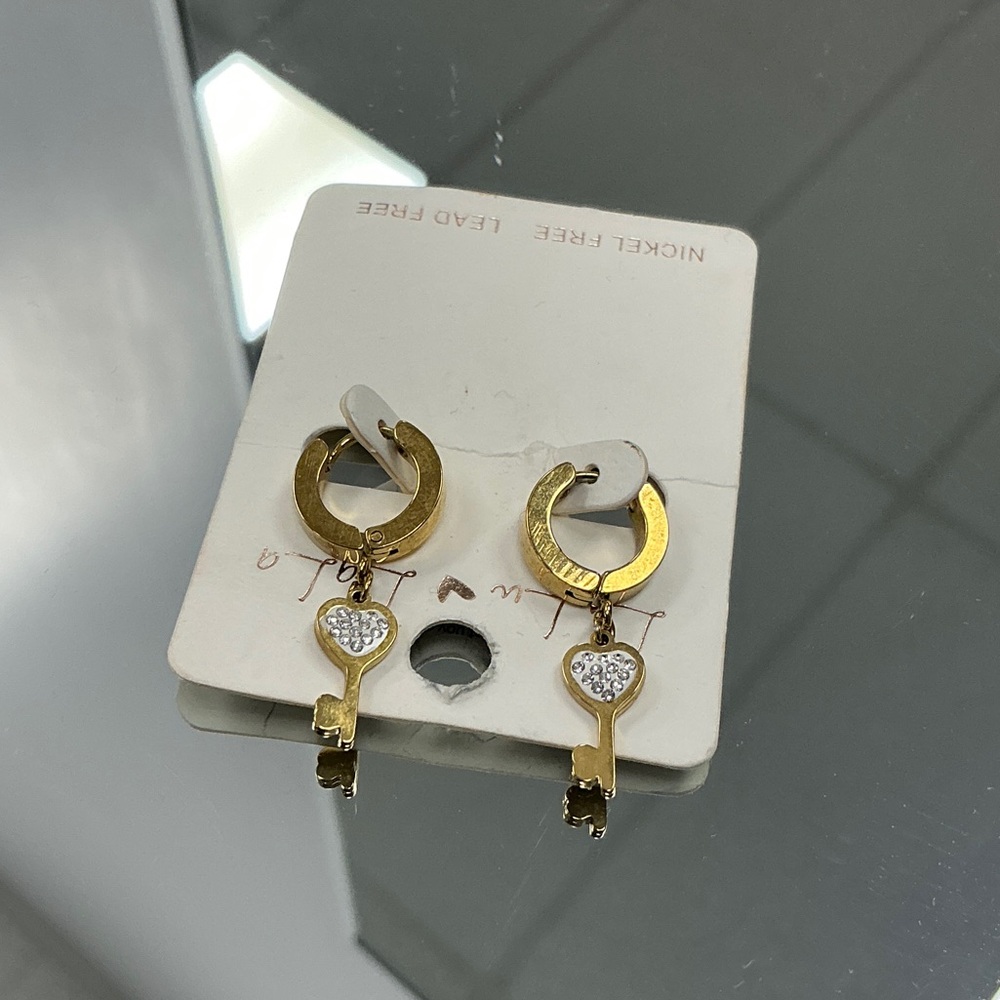 Gold Key Hoop Earrings